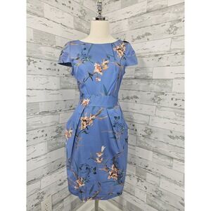 Closet London Blue Floral Tulip Dress Tie Back Side Pockets Women 8
